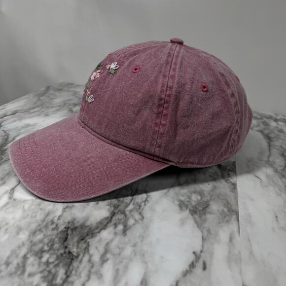 Pink Embroidered Floral Hat Cap Authentic Pigment Adjustable Strap Cotton - Picture 3 of 5